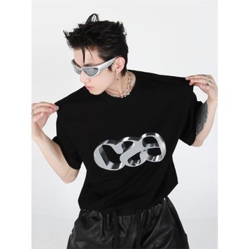 CulturE夏季小眾金屬字母印花設計感t袖簡約高級寬松潮流短袖男