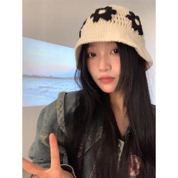 毛線帽子冬女大頭圍韓國小花冷帽堆堆帽保暖顯臉小百搭漁夫帽護耳
