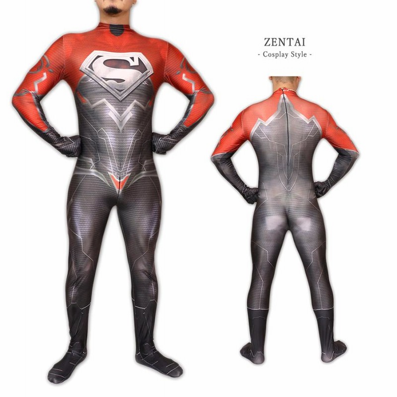 Zentai 思しき スーパーマン ヒーロー アメコミ ゼンタイ ファスナー付き ヒーロー 全身タイツ ボディースーツ Superman コスプレ