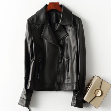 2025春季真皮皮衣女海寧綿羊皮機車服修身短款時尚小夾克翻領外套