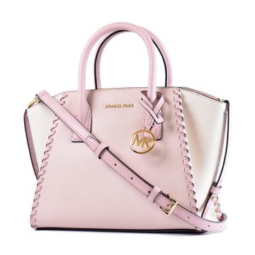 MICHAEL KORS Avril 皮革繞邊拚色手提/斜背二用包-粉/白/小