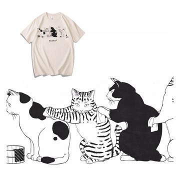 S~XL 文青系 貓咪刷背 純棉 短T 情侶T【Y0973】MIT 情侶裝 快速出貨 短袖T恤 萌寵 台灣製造 班服