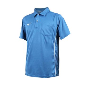 MIZUNO 男吸汗速乾短袖POLO衫-台灣製 吸濕排汗 上衣 休閒 慢跑 32TAD01417 深湖藍白