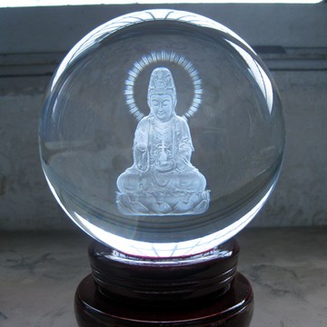 水晶球風水擺件內雕球觀音保平安招財鎮宅辟邪居家飾品佛教禮物