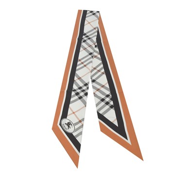 BURBERRY格紋騎士LOGO窄版絲巾(礫白)