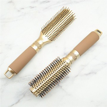 方頭吹梨花造型梳 土豪金滾梳美發梳