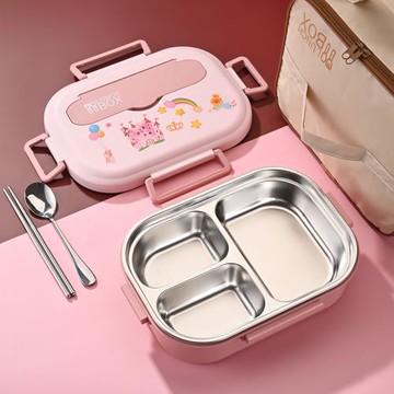 304不銹鋼飯盒學生專用兒童餐盤保溫便當盒微波爐上班族3分格餐盒
