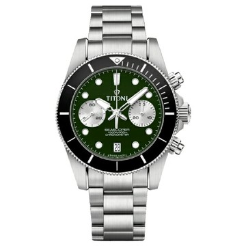 TITONI 瑞士梅花錶 海洋探索Seascoper 300 Bi-Compax  94300 S-BK-733 雙眼計時碼錶潛水機械錶 綠面 42mm｜樂天領券現折★全館特惠中★指定刷卡回饋10%