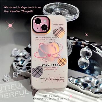 保持開心IMD鐳射韓系適用iPhone17promax手機殼原創小眾蘋果15promax新款14外殼情侶高級感16全包防摔13外殼