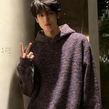 新款紫扎染提花大學T男冬季美式復古高級感針織外套男潮