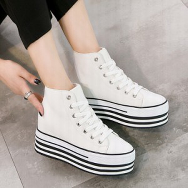 厚底 スニーカー レディース ハイカット スニーカー レディース 厚底 スニーカー 白 黒 紐靴 韓国 プラットフォームシューズ カジュアル 通販 Lineポイント最大3 0 Get Lineショッピング
