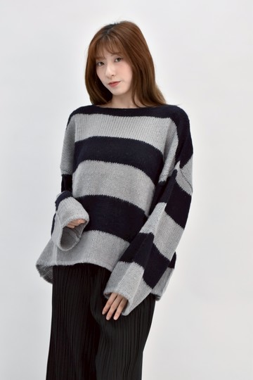 (F) frill seoul質感針織條紋長袖灰色毛衣