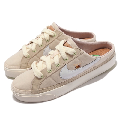 Nike 休閒鞋 Court Legacy Mule 女鞋 半包拖 套腳 輕便 小蜜蜂 軟木鞋墊 帆布 穆勒鞋 米白 DM7190-211