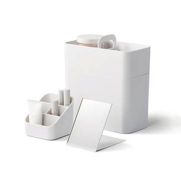 日製手提便攜型化妝品收納盒套組(附鏡子)-多色可選 白