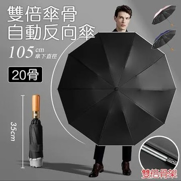 米色 [野一夏] 20骨雙倍抗風反向自動摺疊傘-防水防曬自動傘 摺疊傘 反向摺疊傘