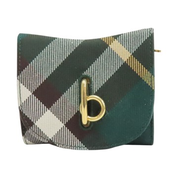 BURBERRY 巴寶莉 綠色 格紋帆布 三折短夾 【二手名牌BRAND OFF】