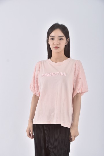 (S) 質感公主袖粉色短袖上衣