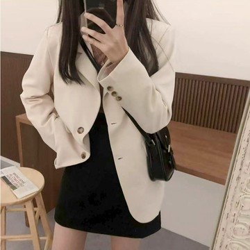 A8056L_秋季新款寬松小西裝外套女胖MM高級設計感休閑短款西服上衣