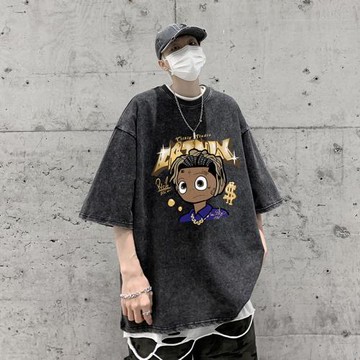 美式復古t恤vintage水洗做舊潮牌短袖夏季純棉寬松半截袖男裝衣服