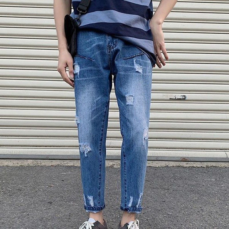 ダメージ デニムパンツ メンズ ジーンズ ジーパンボトムス ロングパンツ カッコイイ デニム メンズ用 カジュアル 人気 春夏 通販 Lineポイント最大get Lineショッピング