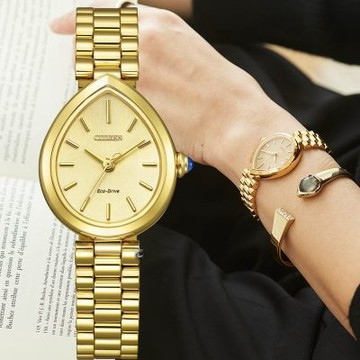 CITIZEN 星辰錶 L Rainell 系列 光動能水滴型腕錶-金色 EM1202-50P