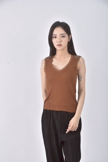 (S) morgan質感背心皮質棕色上衣