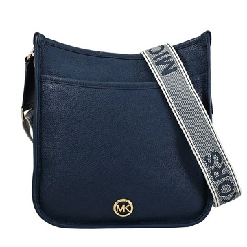 MICHAEL KORS LUISA 金屬LOGO荔枝紋寬背帶斜背包.深藍