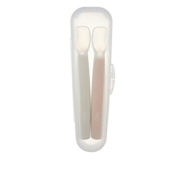 【出清品】70-2_Tgm 寶寶副食品矽膠湯匙組, 米色+粉色, 2入