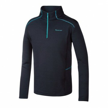 【【蘋果戶外】】山林 32P25-01 黑 男款 針織保暖上衣保暖衣 刷毛/半門襟/中層衣/ 吸濕排汗透氣快乾 秋冬 Mountneer