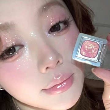✨臺灣出貨✨蜜桃鑽閃人魚姬!高光碎鑽粉眼影修容提亮細閃偏光珠光一體兩用盤