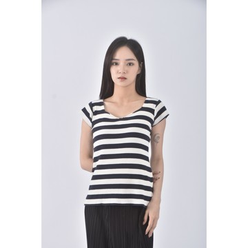 (S) royal party質感棉質條紋藍色短袖上衣二手衣