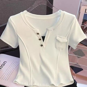 胖胖美依 上衣 短袖T卹 素色上衣 T恤衫中大尺碼 M-4XL新款假兩件短袖寬鬆顯瘦半袖時尚洋氣體卹上衣-7368.