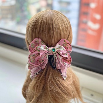 獨家蕾絲蝴蝶結相交夾香蕉夾仙女夾髮夾-古風粉紅色