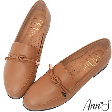 Ann’S知性文藝-雙結柔軟綿羊皮樂福平底鞋-棕(版型偏大)