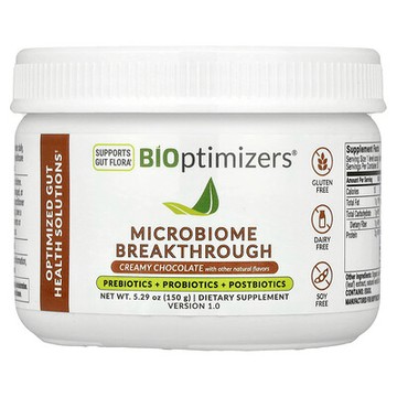 BIOptimizers, Microbiome Breakthrough，益生元 + 益生菌 + 益生素，奶油巧克力，5.29 盎司（150 克）