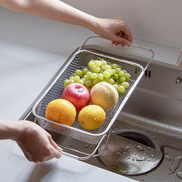 304不鏽鋼水槽用伸縮式蔬果/餐具瀝水籃-中 單一規格