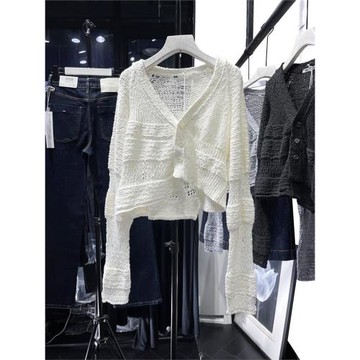 甜美氣質！MQ不對稱設計感針織開衫macqnf高品質顯瘦百搭短外套女