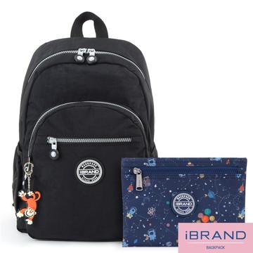 iBrand後背包 趣味派對尼龍口袋後背包-百搭黑