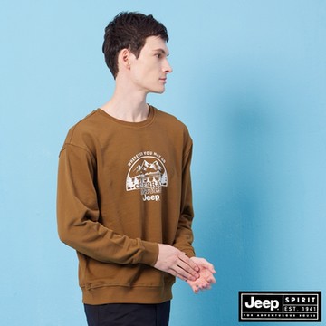 JEEP 男裝 Outdoor山系印花大學T-咖啡色