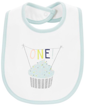 Baby First Birthday Cupcake Print Bib