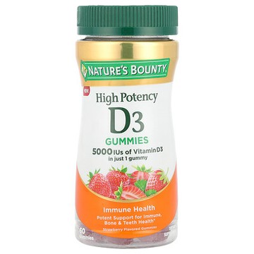 Nature's Bounty, 維生素 D3 軟糖，優效，草莓味，5,000 國際單位，60 粒
