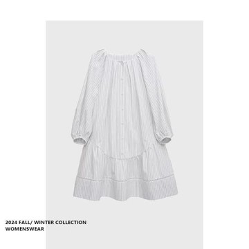 品牌特價鞠婧祎同款極簡設計感條紋綁帶襯衫裙夏季新款顯瘦連衣裙