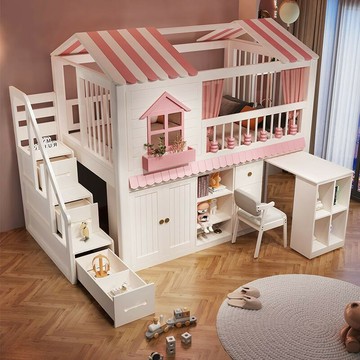 免運公司貨 樹屋床 兒童床 儿童半高床 实木带书桌衣柜下空定制儿童床 女孩公主床 单人床 树屋床 可開發票 全館五折 工廠現貨直銷 新品特價 z11012