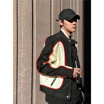 高級感痞帥賽車服美式復古機車外套男飛行員夾克情侶裝樸宰范同款