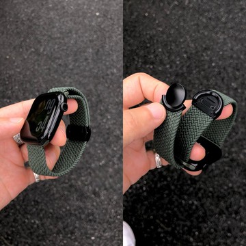 圓形磁吸扣 彈力尼龍錶帶 適用於 Apple Watch 11 10 9 8 SE 錶帶 45/46/49MM 尼龍錶帶