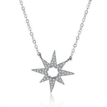 925純銀項鍊 鑲鑽吊墜-歐美時尚大方多角星星生日情人節禮物流行女飾品73lc9【獨家進口】【米蘭精品】
