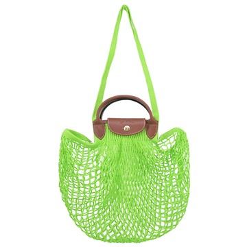 LONGCHAMP LE PLIAGE FILET系列網狀棉質手提/肩背兩用包(大/亮綠)