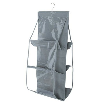 iSFun 衣櫥收納 加厚透視包包衣物掛袋 6格  1個  灰色