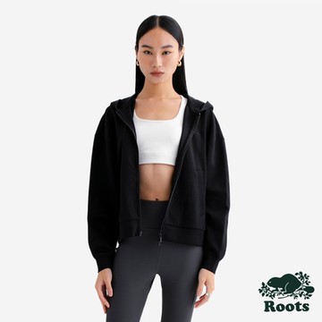 Roots女裝- ESSENTIAL INTERLOCK 連帽外套-黑色
