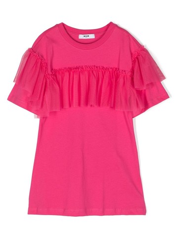 MSGM Kids - tulle-detail cotton dress - kids - Cotton - 10 yrs - Pink